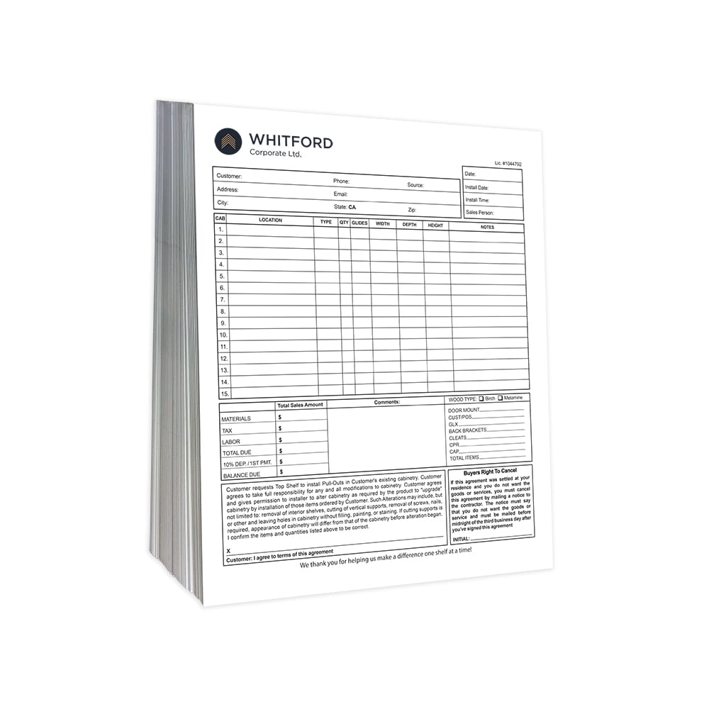 Custom Carbonless Form Printing San Diego NCR Forms Printer