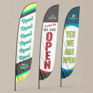 We are open-Feather Flag examples