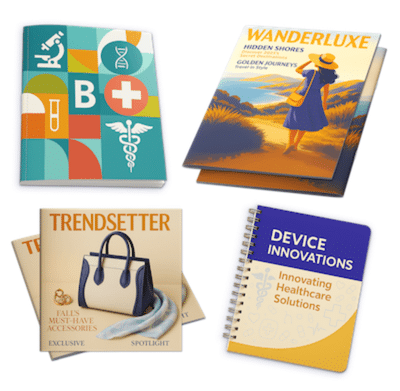 Printed booklets and catalogs with full color pages and professional binding